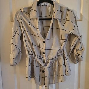 #131 Sweet Rain Beige Checkered Blouse